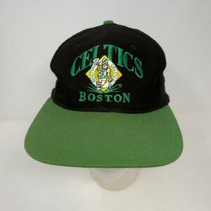 Vintage AJD Boston Celtics Diamond Logo Signature Snapback Hat Cap Black Green